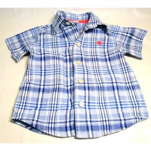 Carter’s Boy’s Shirt, Blue White Plaid, Dinosaur Applique, Size 6 Months